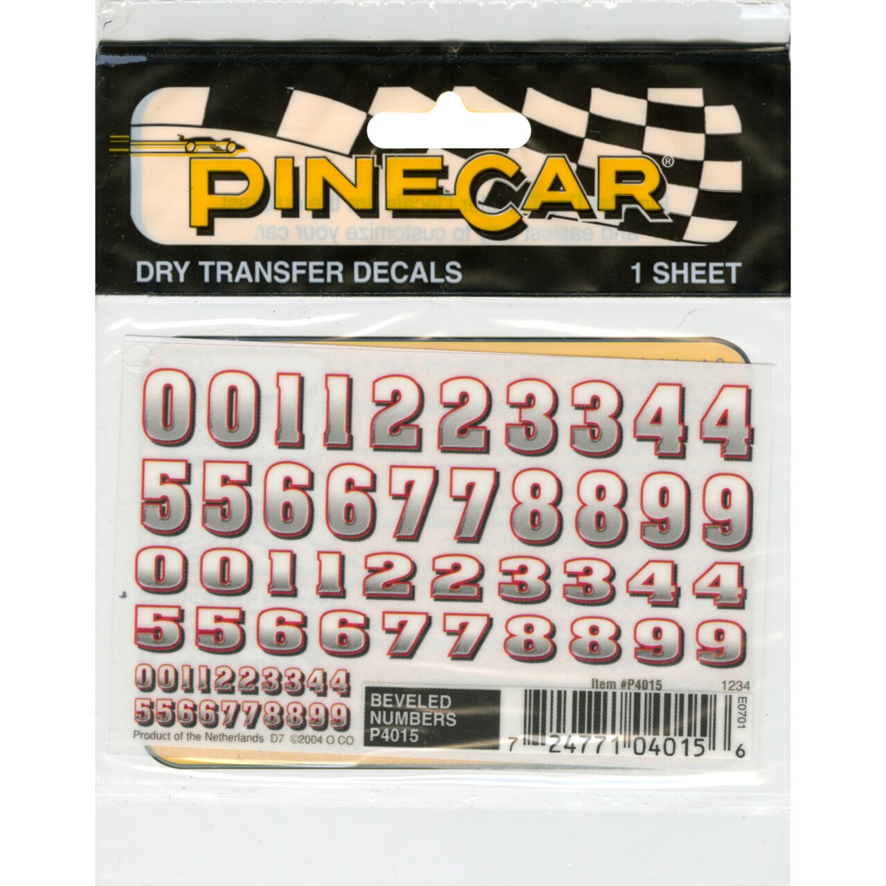 Pine Car Derby Dry Transfer Decal 3"X2.5" Sheet-Bevelled Numbers